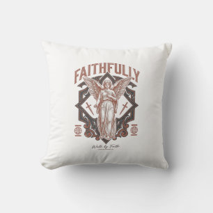 Faithfully Angel Vintage Engraving Christian T-Shi Throw Pillow