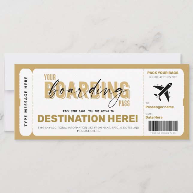 Fake Airplane Ticket Surprise Boarding Pass Card (Front)