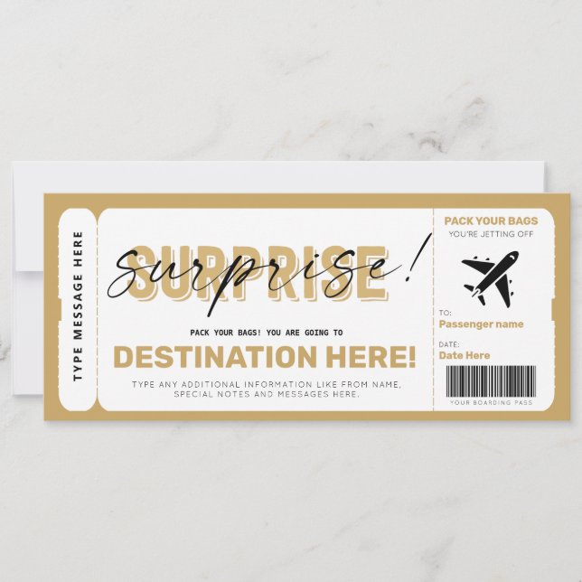Fake Airplane Ticket Surprise Boarding Pass Invitation (Front)