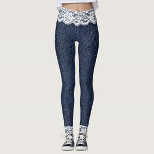 Fake Blue Jeans Leggings en dentelle blanche
