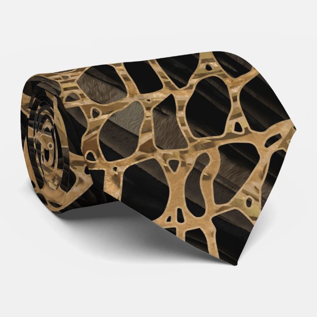 Fake Crocodile Black Liquid Marble and gold Tie (Rolled)