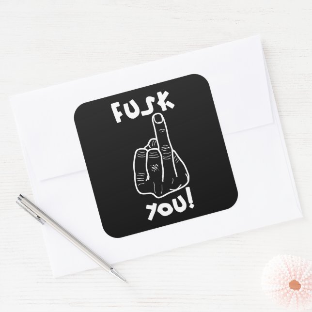 Fake f-bomb & fake middle finger joke v1 square sticker (Envelope)