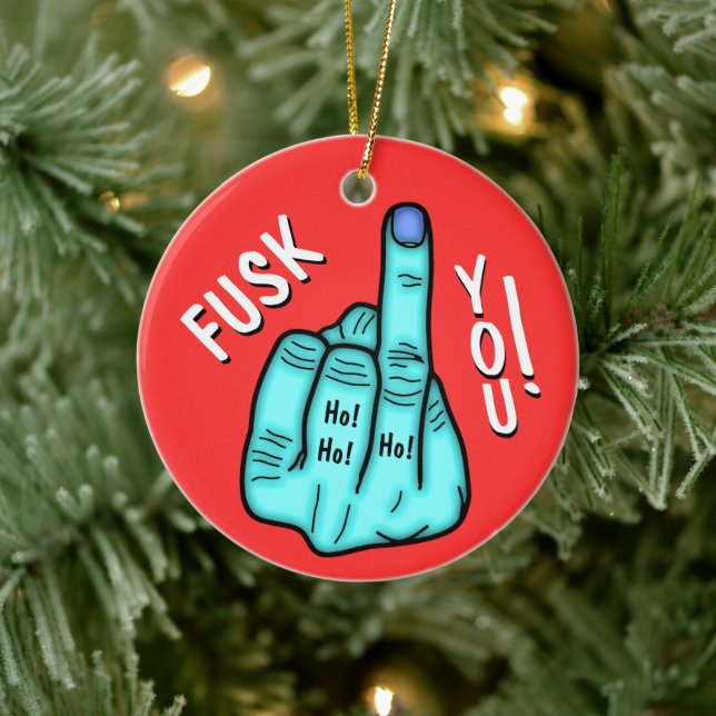 Fake F-bomb joke & merry Xmas wishes v2 Ceramic Ornament (Tree)