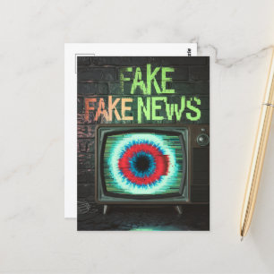 Fake Fake News Retro TV Eyeball Glitch Postcard