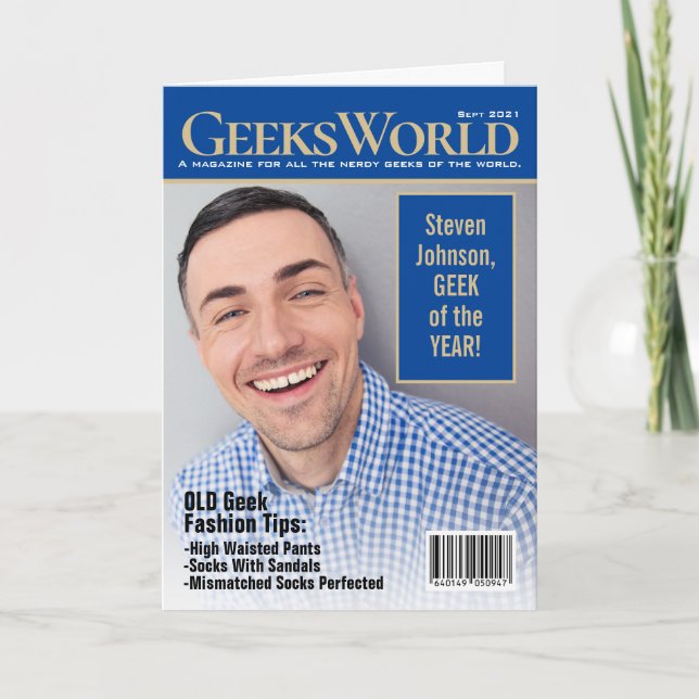 Fake GeeksWorld Magazine Add Your Own Photos Card (Front)