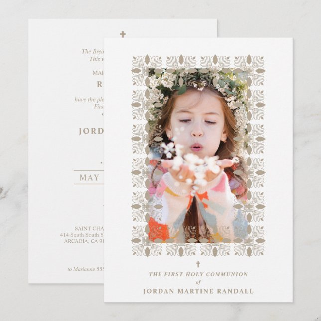 Fake Gold Effect Fancy Ornament Lace Effect Modern Invitation (Front/Back)
