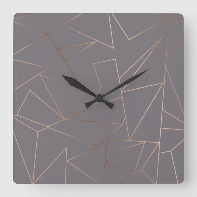 Fake gold elegant modern minimalist geometric square wall clock (Front)