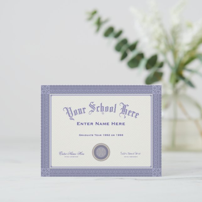 Fake Graduation Diploma Your Text Postcard (Standing Front)