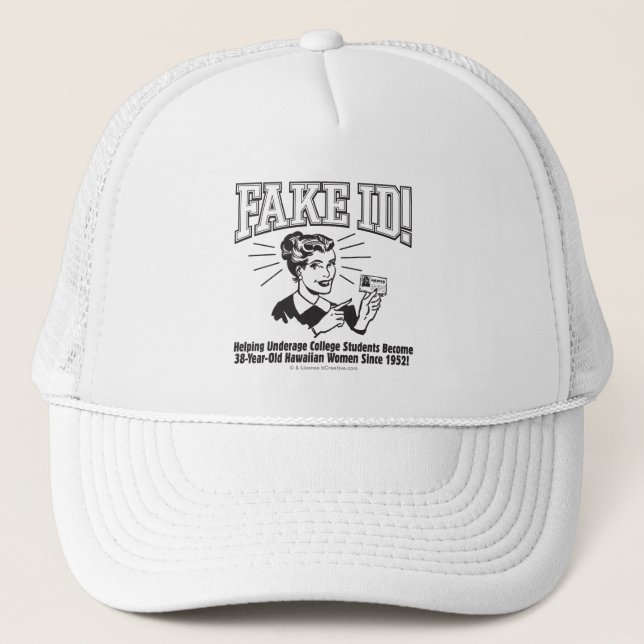 Fake ID: Underage College Hawaiian Trucker Hat (Front)