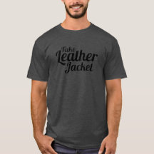 Fake Leather Jacket - Black on Grey T-Shirt