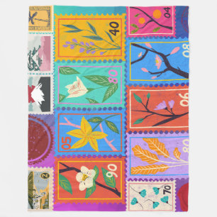 Fake Masterpiece Random Stamps Collage Collection Fleece Blanket