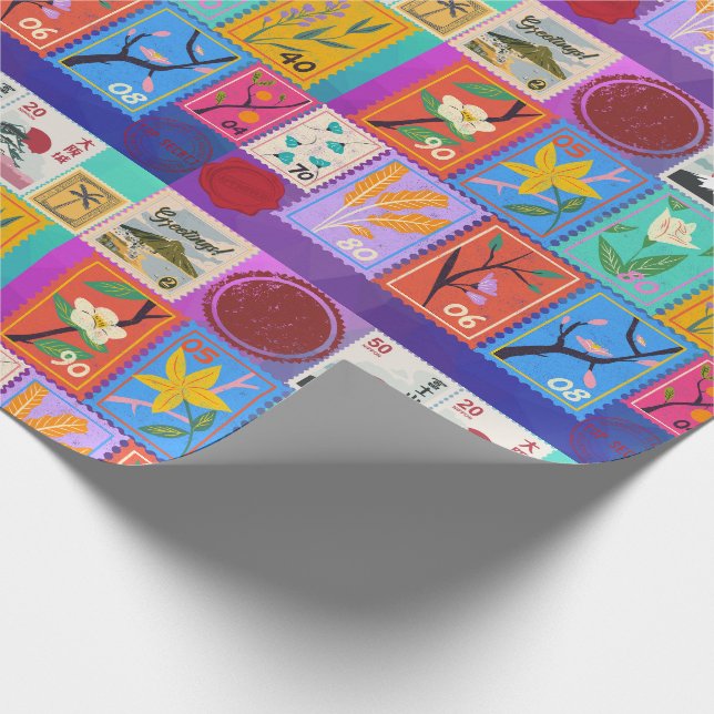 Fake Masterpiece Random Stamps Collage Collection Wrapping Paper (Corner)