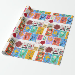 Fake Masterpiece Random Stamps Collage Collection Wrapping Paper