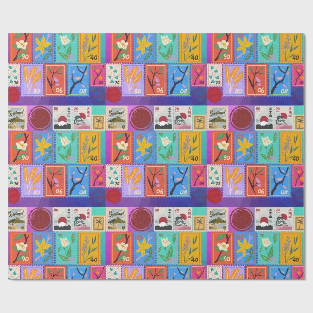 Fake Masterpiece Random Stamps Collage Collection Wrapping Paper (Flat)