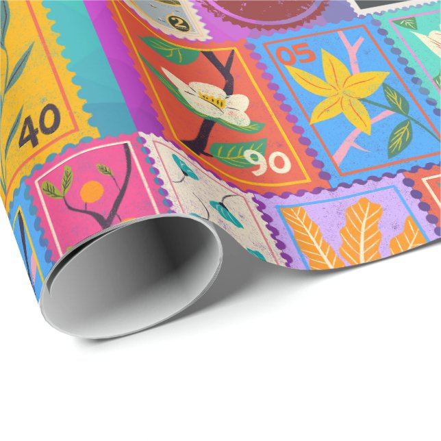 Fake Masterpiece Random Stamps Collage Collection Wrapping Paper (Roll Corner)