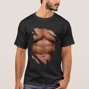 Fake Muscle Under Chest Six Pack Ripped Abs T-Shirt