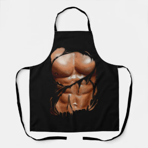Fake Muscle Under Clothes Six Pack Ripped Abs Blac Apron