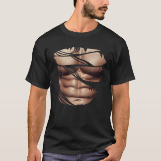 Fake Muscles Ripped Torn Chest Six Pack Abs Fitnes T-Shirt