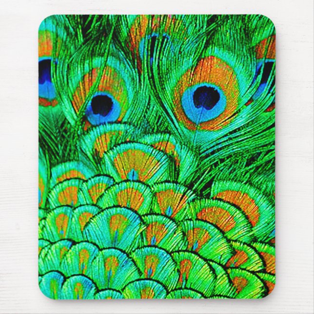 Fake Peacock Feathers Abstract Nature Pattern Mouse Pad (Front)