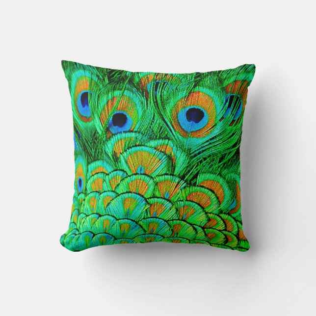 Fake Peacock Feathers Abstract Nature Pattern Throw Pillow (Front)