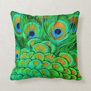 Fake Peacock Feathers Abstract Nature Pattern Throw Pillow