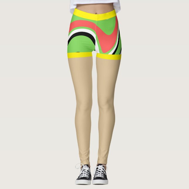 Fake shorts Colourful marble l Fashion Beige Leggings (Front)