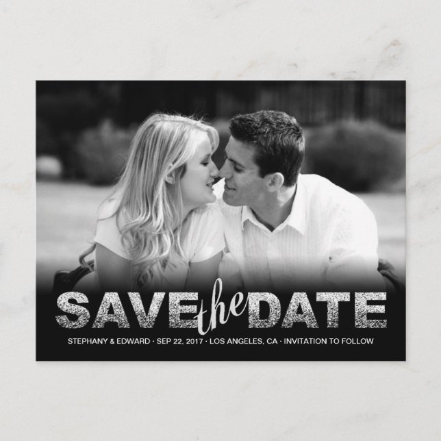 Fake Silver Glitter Save the Date Photo Postcard (Front)
