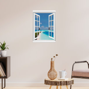 Fake Window Blue Sky Tropical Sea view Poster