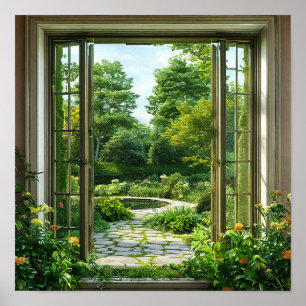 Fake window Lush Green Landscape Wall Art 🌸