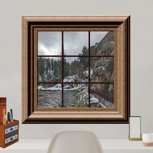 Fake Window Poster La scène de neige hivernale Lac