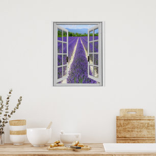 Fake Window View Lavender Field Poster