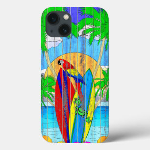 Fake Wood Grain Coastal Surf Art iPhone 13 Case