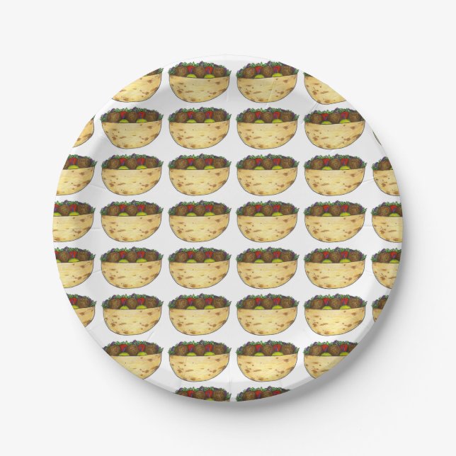 Falafel Pita Sandwich Food Foodie Print Pattern Paper Plate (Front)