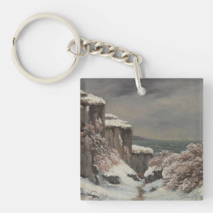 Falaises au Bord de la Mer sous la Neige - Courbet Keychain