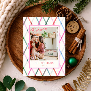 Falala Pastel Chequered Pattern Christmas Photo Holiday Card