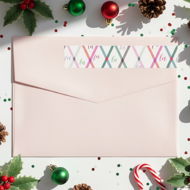 Falala Pastel Colours Chequered Pattern Christmas Wrap Around Label (Creator Uploaded)