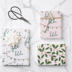 Falalala Script Christmas Holiday Wrapping Paper Sheet