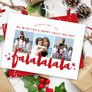 Falalalala Brush Script Stars Modern Photo Collage Holiday Card