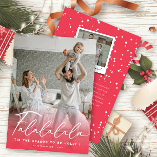 Falalalala Fun Script Pink Christmas Modern Photo Holiday Card