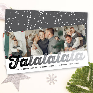 Falalalala Grey Ombre Script Fun Christmas 3 Photo Holiday Card