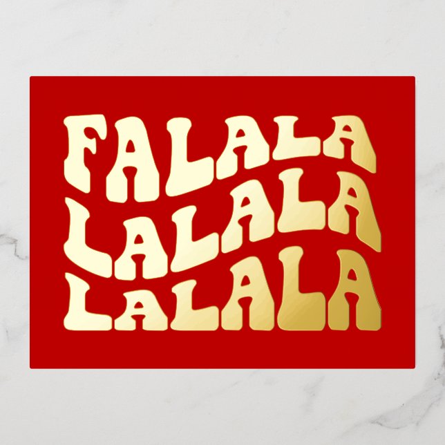 Falalalala Groovy Wavy Typography Red Christmas Foil Holiday Postcard (Front)
