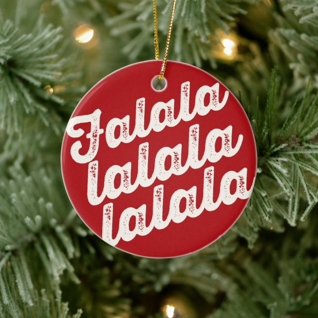 Falalalala Grunge Bold Script Photo Red Christmas Ceramic Ornament (Tree)