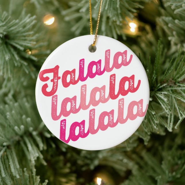 Falalalala Pink Ombre Bold Script Photo Christmas Ceramic Ornament (Tree)