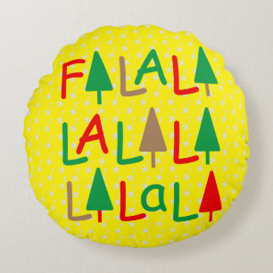 FaLaLaLaLa... Simple Red Green Yellow Round Pillow
