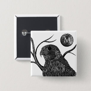 Falcon Full Moon Monogram 2 Inch Square Button
