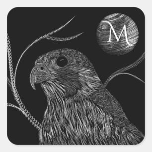 Falcon Full Moon Monogram Black Square Sticker