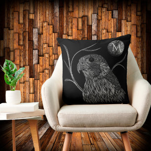 Falcon Full Moon Monogram Black Throw Pillow