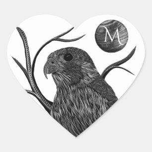 Falcon Full Moon Monogram Heart Sticker