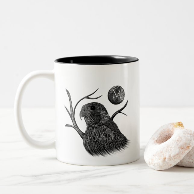 Falcon Full Moon Monogram Two-Tone Coffee Mug (With Donut)