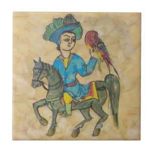 Falconer on Horse c1900 Repro Persian Turkish Tile